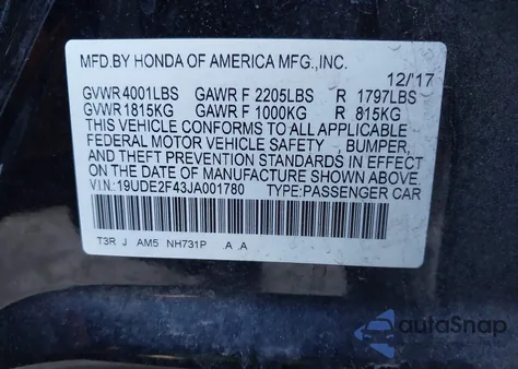 2018 Acura Ilx Special Edition z USA, uszkodzony, nr VIN 19UDE2F43JA001780